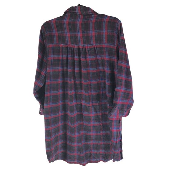 Fashion Nova Womens Flannel Shirt Dress Tunic High Slit Plaid Red Black Blue M - Picture 3 of 5